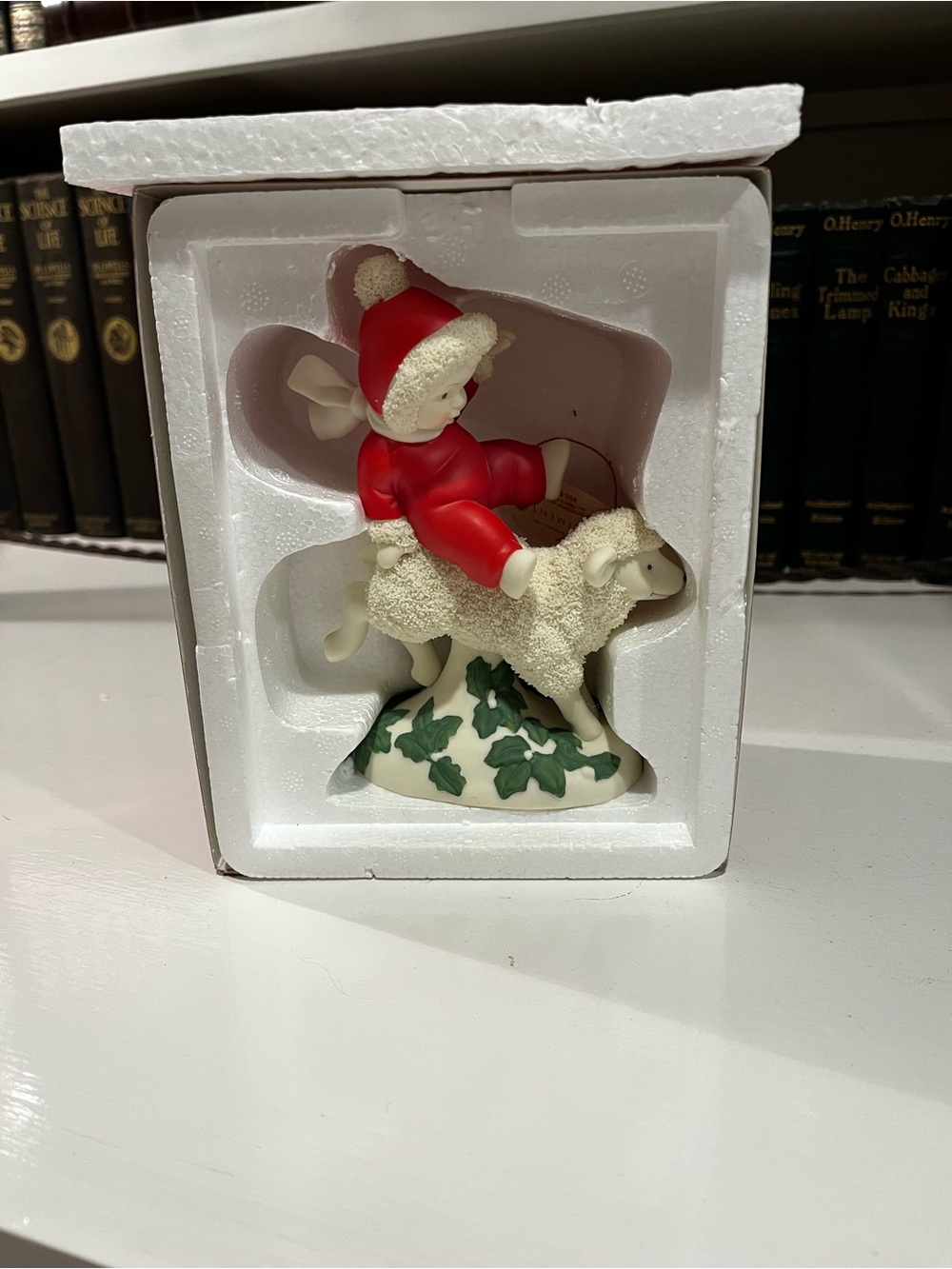 RETIRED Department 56 Snowbabies Red and White SnowBaby on Lamb Figurine - Picture 3 of 11